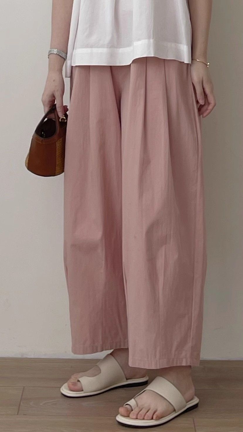 2025 summer new thin Japanese casual paper pants for women's thin loose Japanese mixed small nine-point wide-leg pants