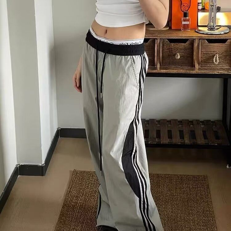 National trend American high street quick-drying pants for women in spring and summer thin three-bar straight loose draped sports work pants