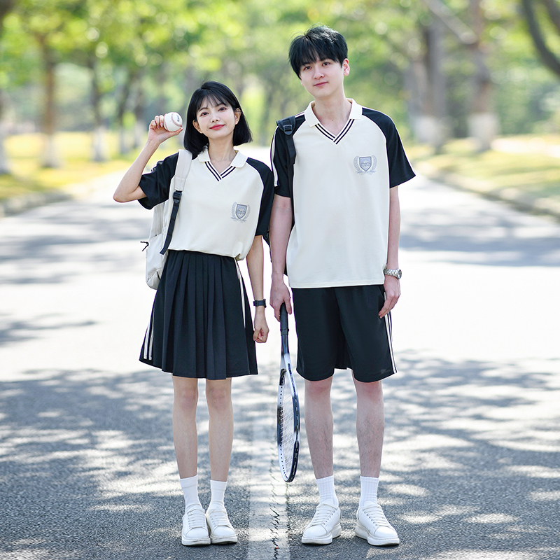 Real photos have been shipped. Couple suits are short-sleeved junior and senior high school sports meeting college style student class uniform custom suit