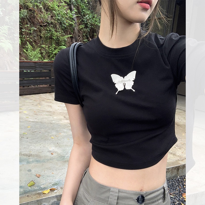 Shipped 92 cotton/8 spandex 40 210g pure cotton iron brand bow short-sleeved T-shirt for women