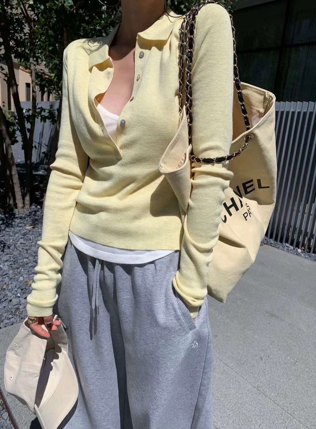 Fake two-piece spliced ​​polo collar long-sleeved sweater for women in autumn slim design contrast color base shirt top