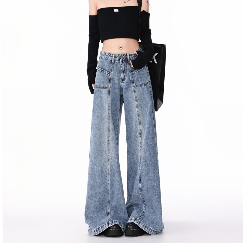 Blue stretchy jeans for women 2025 spring and autumn new style design high waist slim fit slim flared floor pants
