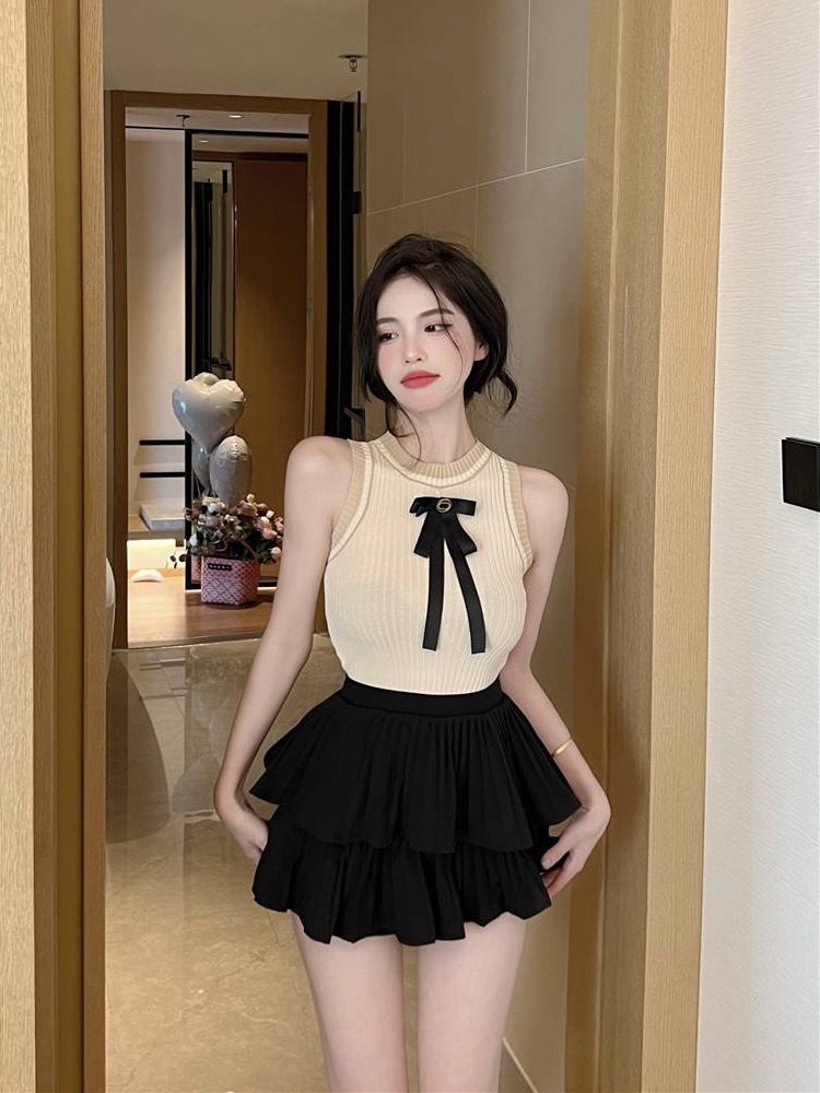 Has shipped Xiaoxiangfeng summer top unique pure sweet and spicy outside wear sleeveless slim knitted vest vest for women