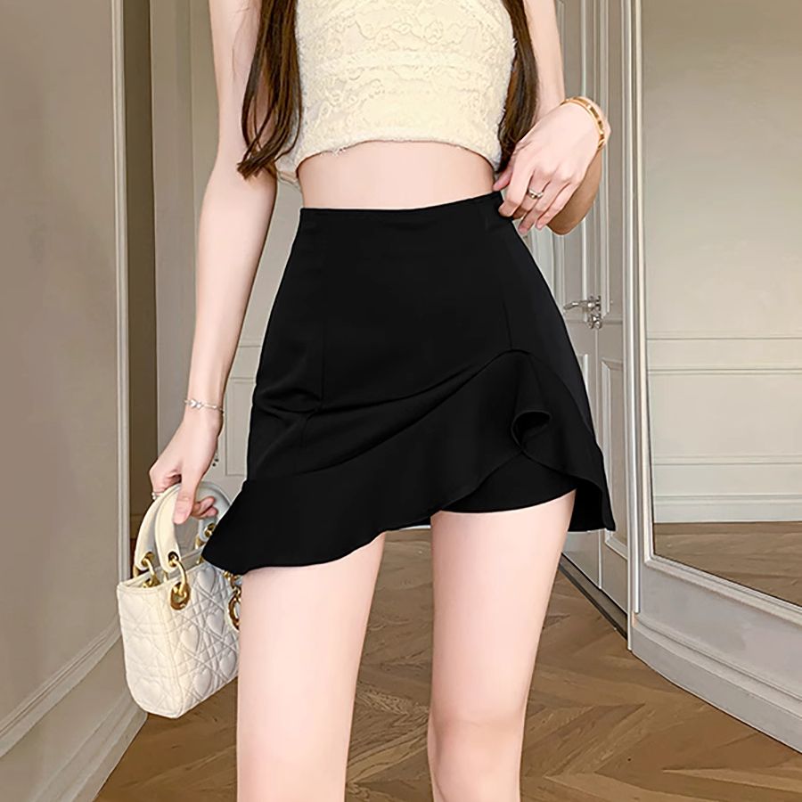 Fishtail skirt and women's summer pink hip-padded skirt integrated two-piece high-waist summer short skirt black skirt