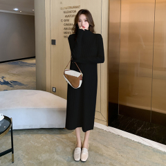 Real-shot knitted dress for women with a new spring half-high neck mid-length temperament sweater long skirt over the knee