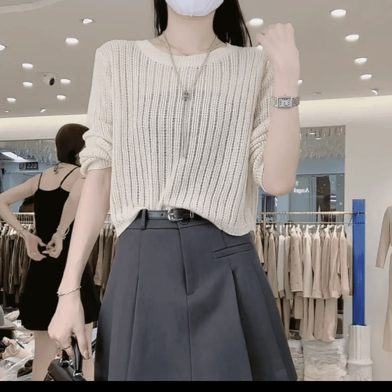 Autumn versatile pullover loose round neck sweater fashionable knit spring lazy temperament with chain