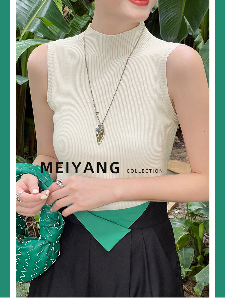 Shipped Black and White Champagne Vest Elegant and Cochy Style ~ Simple Half-Tree Neck Sleeveless Knitted Sweater