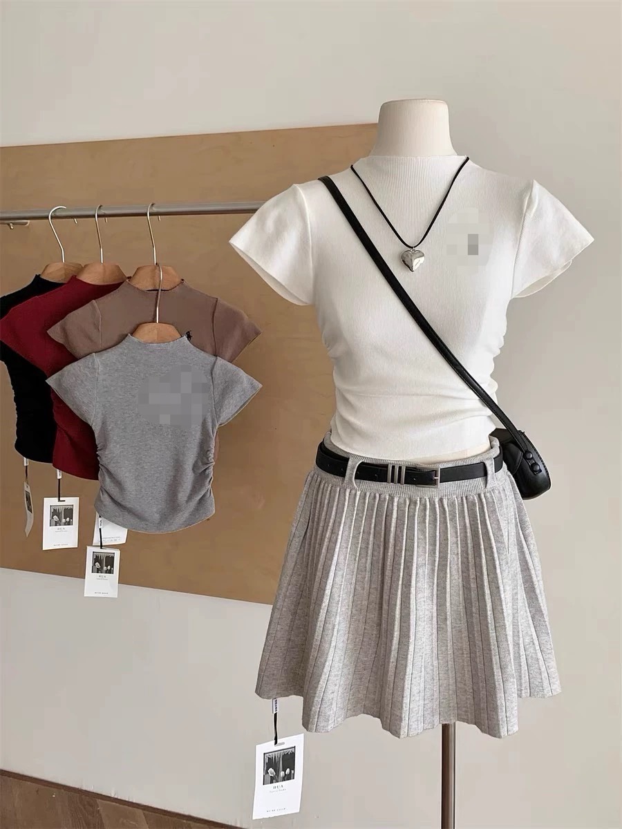 Half high neck short-sleeved T-shirt for women in spring and autumn 2025 new design slim body top shirt underwear pony logo