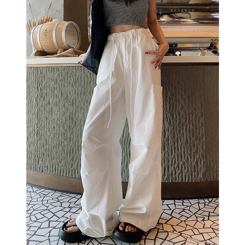 Quick-drying work pants for women new high-waist casual wide-leg pants thin loose straight sports paratrooper pants