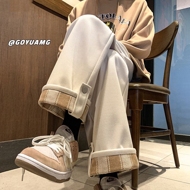 Flip plaid casual sports pants for women in spring and autumn new style student Korean wide-leg pants