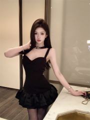 Real shot~ Women's puffy dress with a new French high-end birthday date exquisite little black skirt