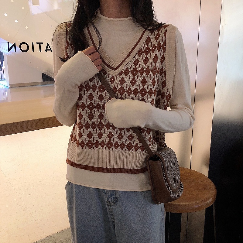 College style knitted vest for women in spring and autumn new Korean style loose v-neck sweater vest horse clip top wear outside
