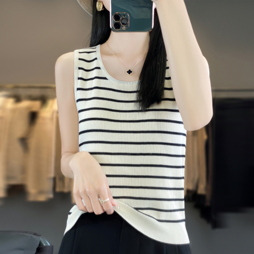 New Korean style fashionable simple round neck contrasting striped slim vest