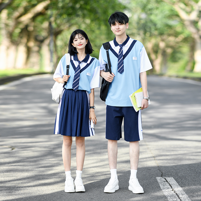 Real photos have been shipped. Couple suits are short-sleeved junior and senior high school sports meeting college style student class uniform custom suit