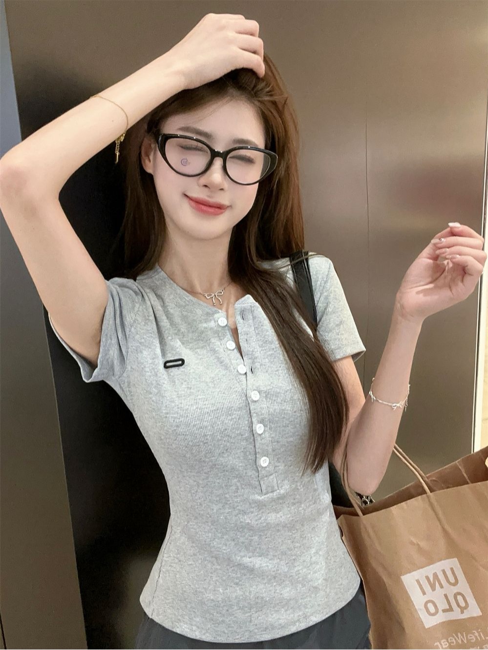 Has shipped design niche front shoulder embroidered logo top Henry short slim short short-sleeved T-shirt in summer