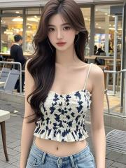 Sexy hot girl style one-shoulder floral suspender vest for women 2025 new small slim fit short top