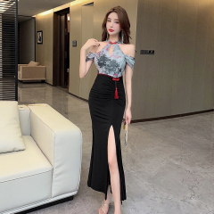 New Chinese sexy dress with slim fit and improved cheongsam high-end temperament long skirt