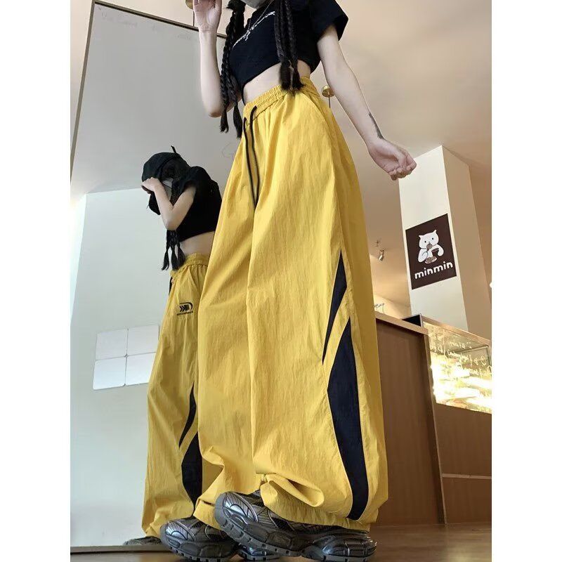 Dopamine color-blocking casual pants for women in 2025 spring and autumn new loose bf American fashion brand sports wide-leg pants