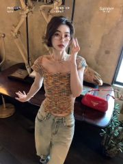 Bigger than poetry collection U-neck short-sleeved T-shirt for women in summer pit stripes thin hot girls slim short knitted short-sleeved top