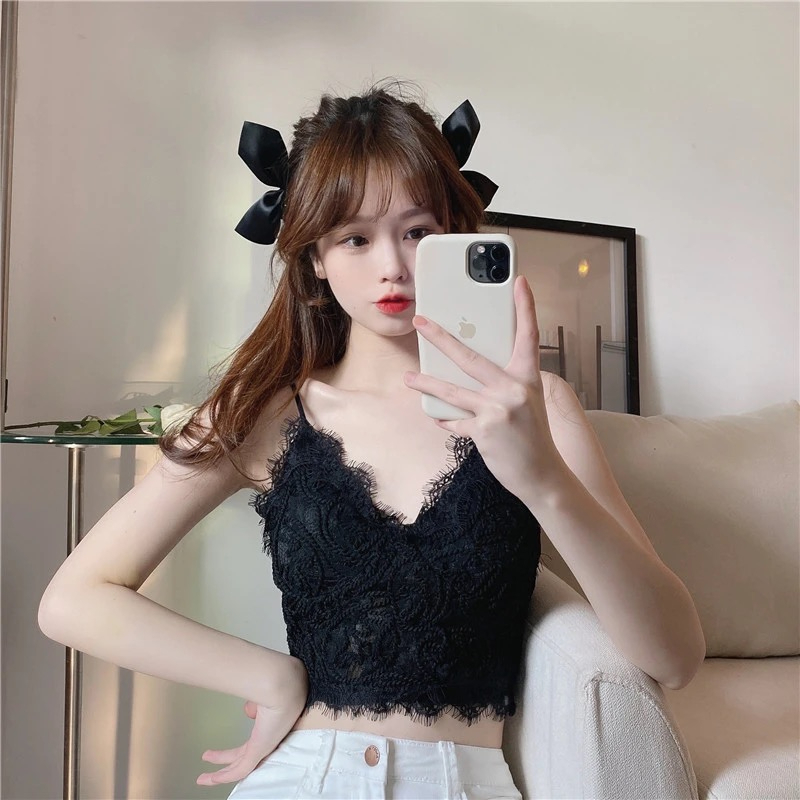Shipped, beautiful back small suspender vest for women with breast pads, sexy lace short base top