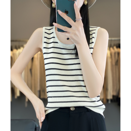New Korean style fashionable simple round neck contrasting striped slim vest