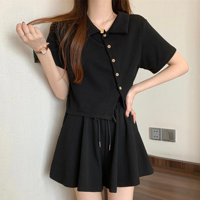 Shipped Design-stylish and fashionable top suit for women's summer large size slimming short skirts and pants two-piece set