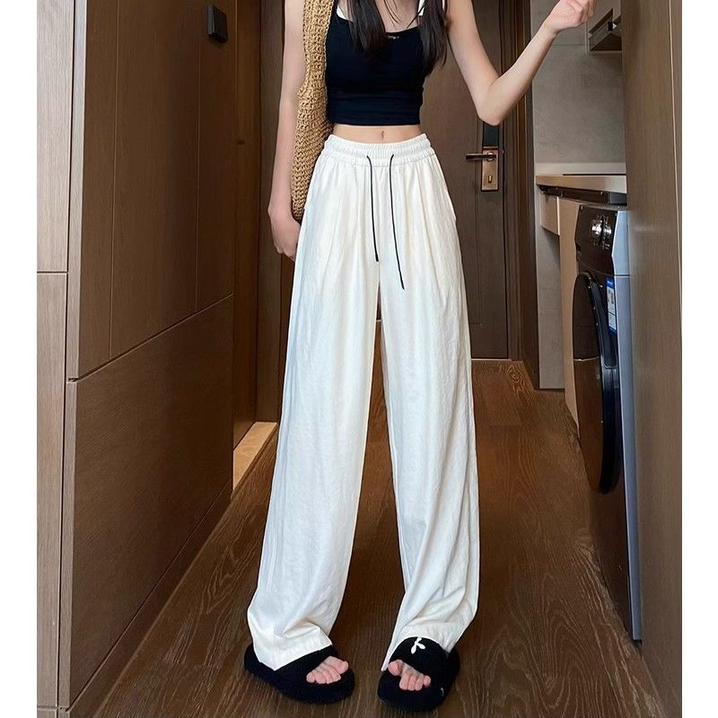 Pink ice silk wide-leg pants for women in summer thin high waist straight draping loose casual sun protection air Yamamoto pants