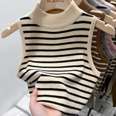 Half turtleneck striped suspender base vest for women 2025 new suit underwear top spring and autumn sleeveless knitted sweater