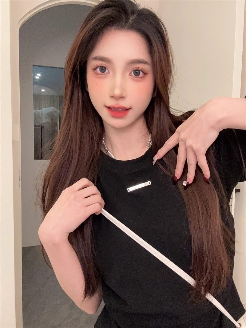 Shipped 210g 40 pieces 1*1 pure cotton three-dimensional steel standard black shoulder short-sleeved T-shirt for women