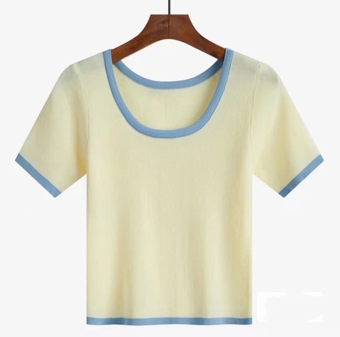 Short-sleeved T-shirt for women in summer new Korean style ins trendy and fashionable temperament versatile slim look contrasting top
