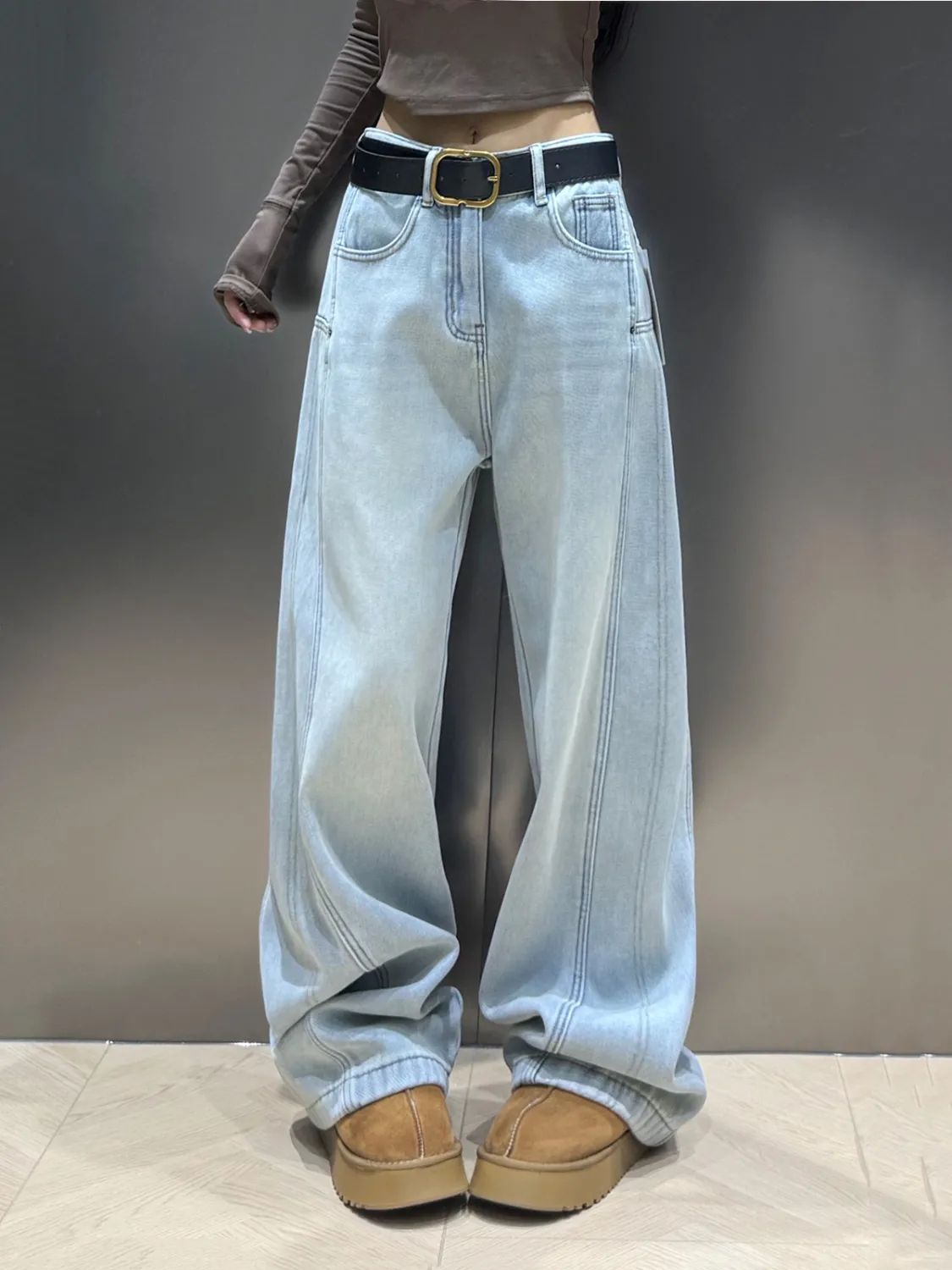 Light-colored jeans for women 2025 spring and summer new straight wide-leg pants casual loose slim floor pants for women