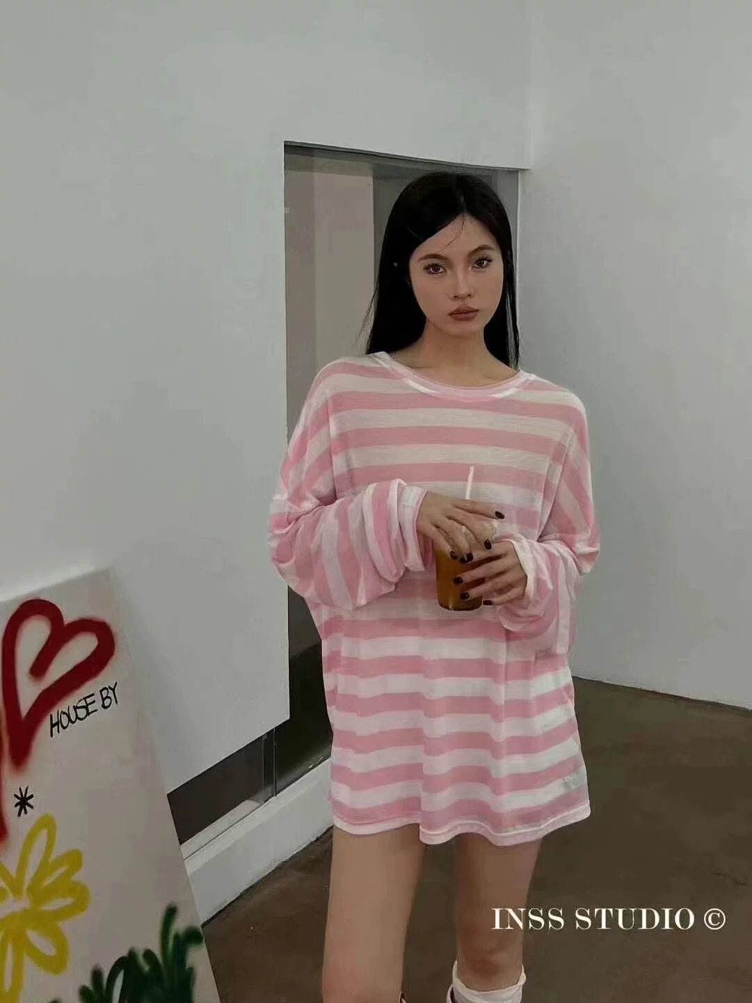 2025 summer new loose lazy style striped round neck long sleeve draped sunscreen T-shirt women's top