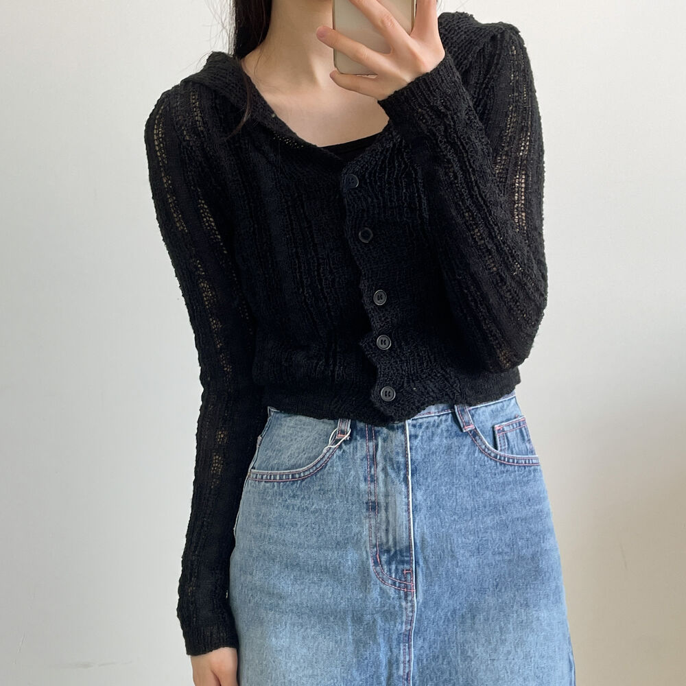 Fat mm Navy neck thin ice silk knitted cardigan Hong Kong style slim pure shawl long sleeve sunscreen slim body