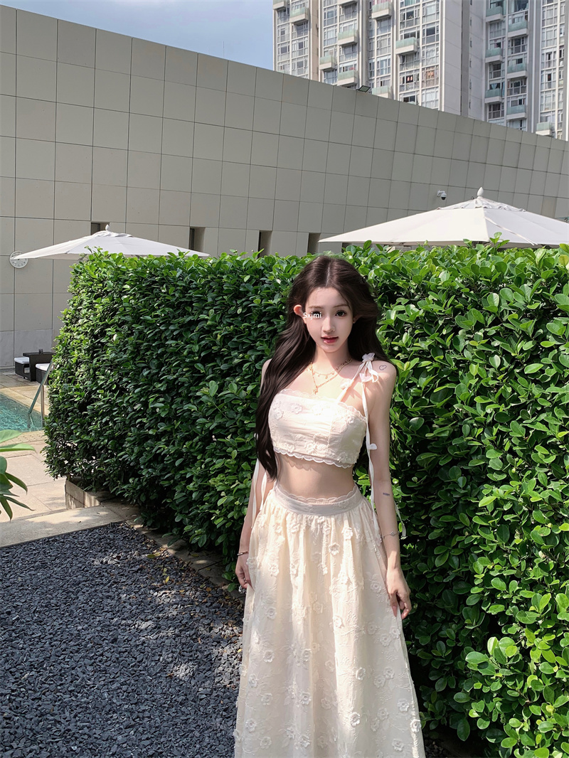 Real shot~ Heavy Industry Embroidery Three-dimensional Jacquard Tassel Set Trouble + Skirt