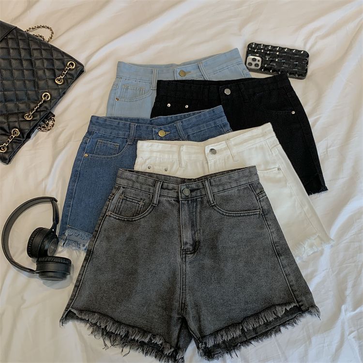 Black denim shorts for women with high waist 2025 new summer breasted slim hot girl with small American hot pants