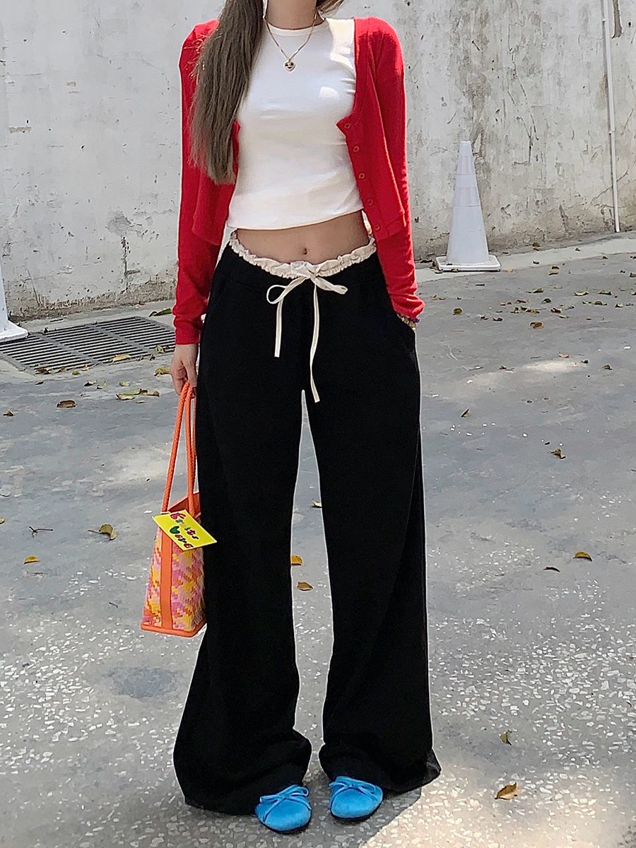 Original method 65 terry cotton #ballet style lace pants for women in summer niche high waist loose straight wide-leg pants