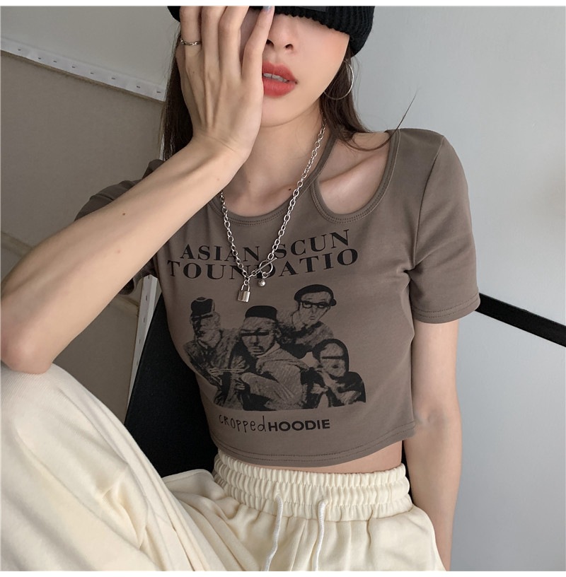 Shipped Niche Short Sleeve T-shirt for Women's Summer New Korean Style Cladbone Slim Short Student Top
