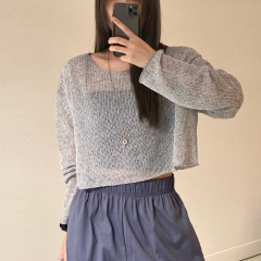 Large size original Korean version sweater commuting loose lazy style hollow thin slightly transparent sweater sun protection solid color for women