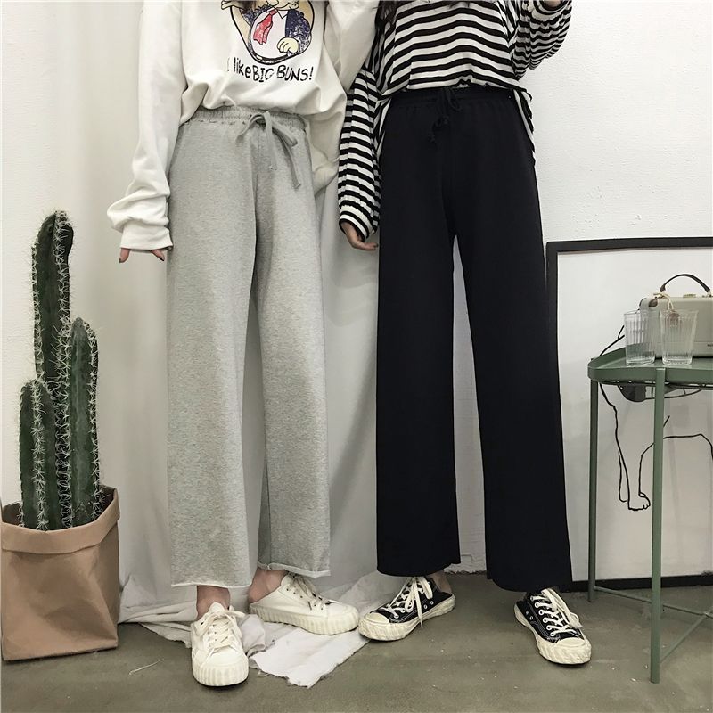 New Korean style thin casual pants loose and slim waist for students, versatile straight wide-leg pants for women