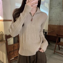 Autumn and winter temperament zippered semi-high neck high-end inner knitted sweater long-sleeved women's design fashionable base top