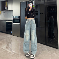 Wide-legged jeans for women in 2025 summer new pear-shaped body fat mm large size loose slim straight floor trousers