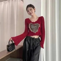 New autumn products hollowed-eared patch sweater for women knitted tops slim