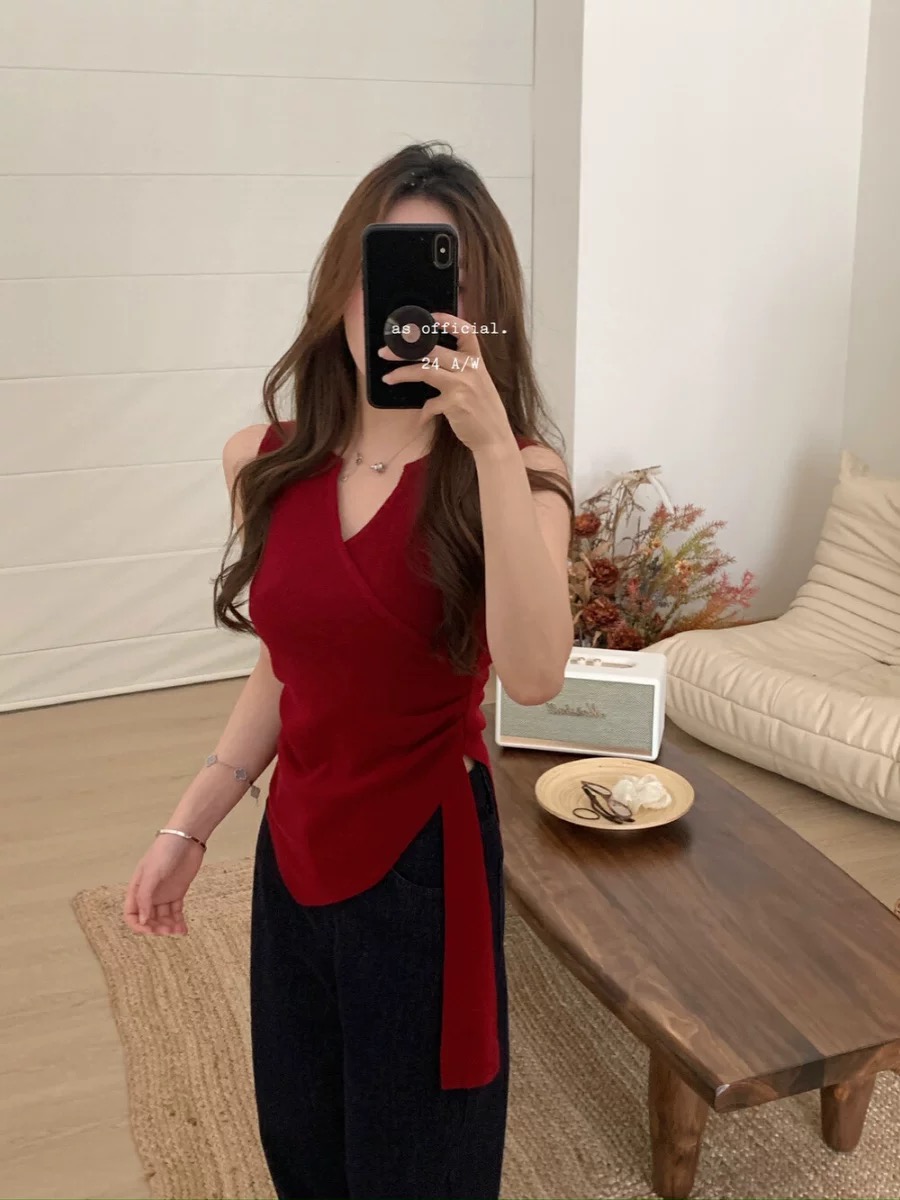 AS OFFICIAL blogger wears irregular suspender vest women's lace-up waistcoat shirt unique top