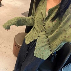 H-XL sweet small floral slim long-sleeved T-shirt for women new versatile inner layered bottoming shirt top