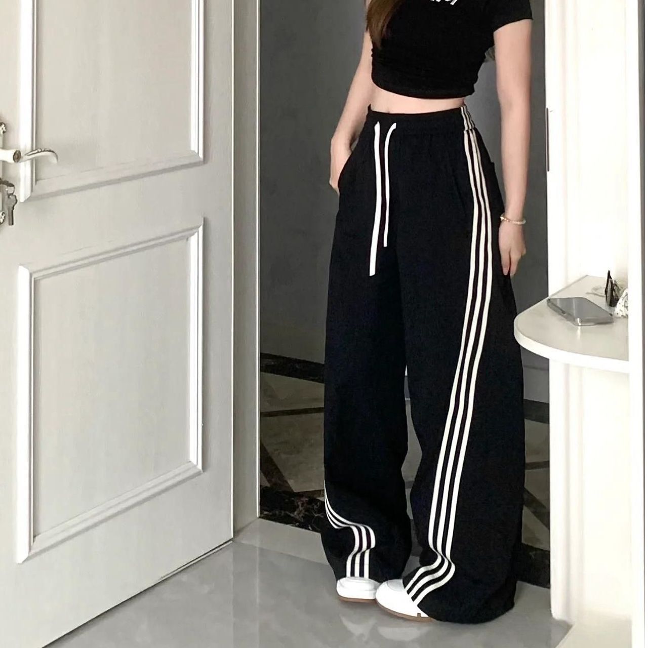 American hot girl work pants for women in spring and autumn summer retro loose casual wide-leg pants high waist versatile straight sports pants