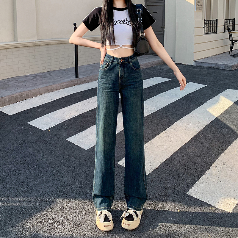 High-waisted jeans for women in 2025 new American style design to make them look slim straight and loose narrow version wide-leg pants