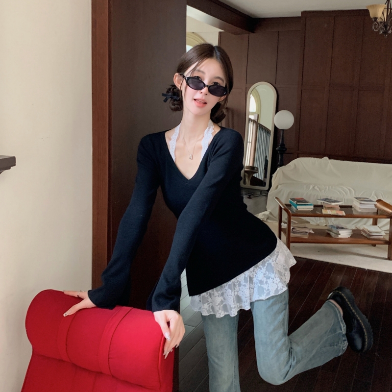 Has shipped hollow loose knitted long-sleeved blouse for women in spring and summer design niche thin breathable sun protection top