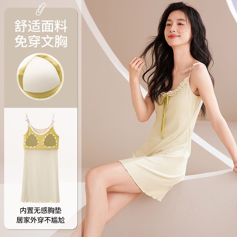 Summer ice thread thread with chest pad pure sexy suspender nightgown for women's home clothes