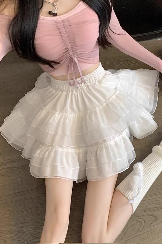 Shipped Skirts for women's summer new ballet style short skirt mesh fluffy skirt lace A-line skirt