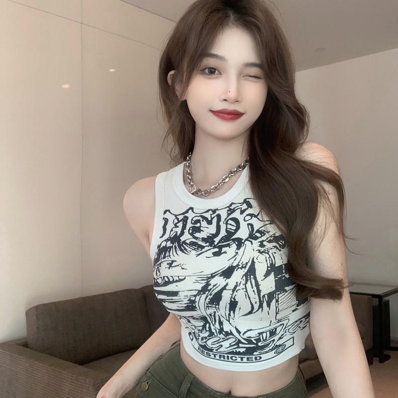 Shipped Ribbed vest for women in spring sweet and spicy outside wear pink hot girl sleeveless short style